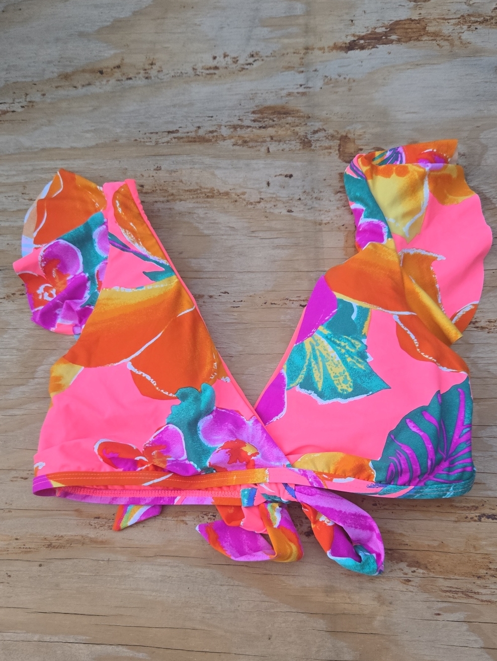 La Blanca Neon Coral Floral Bikini Top